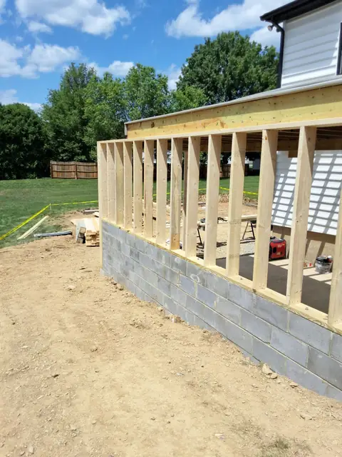 Addition wall framing on a block foundation